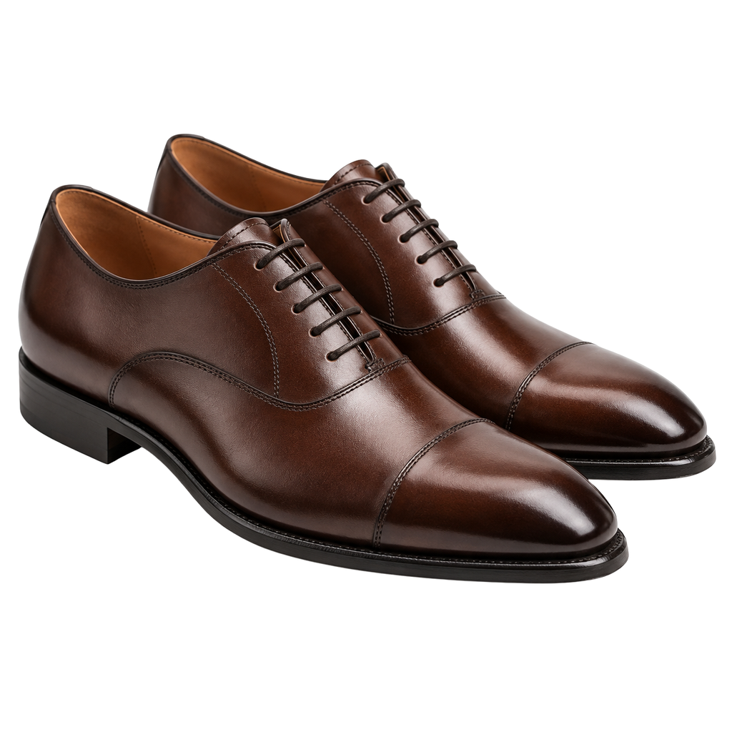 Polished Brown Leather Oxford Shoes | VOUNKINS