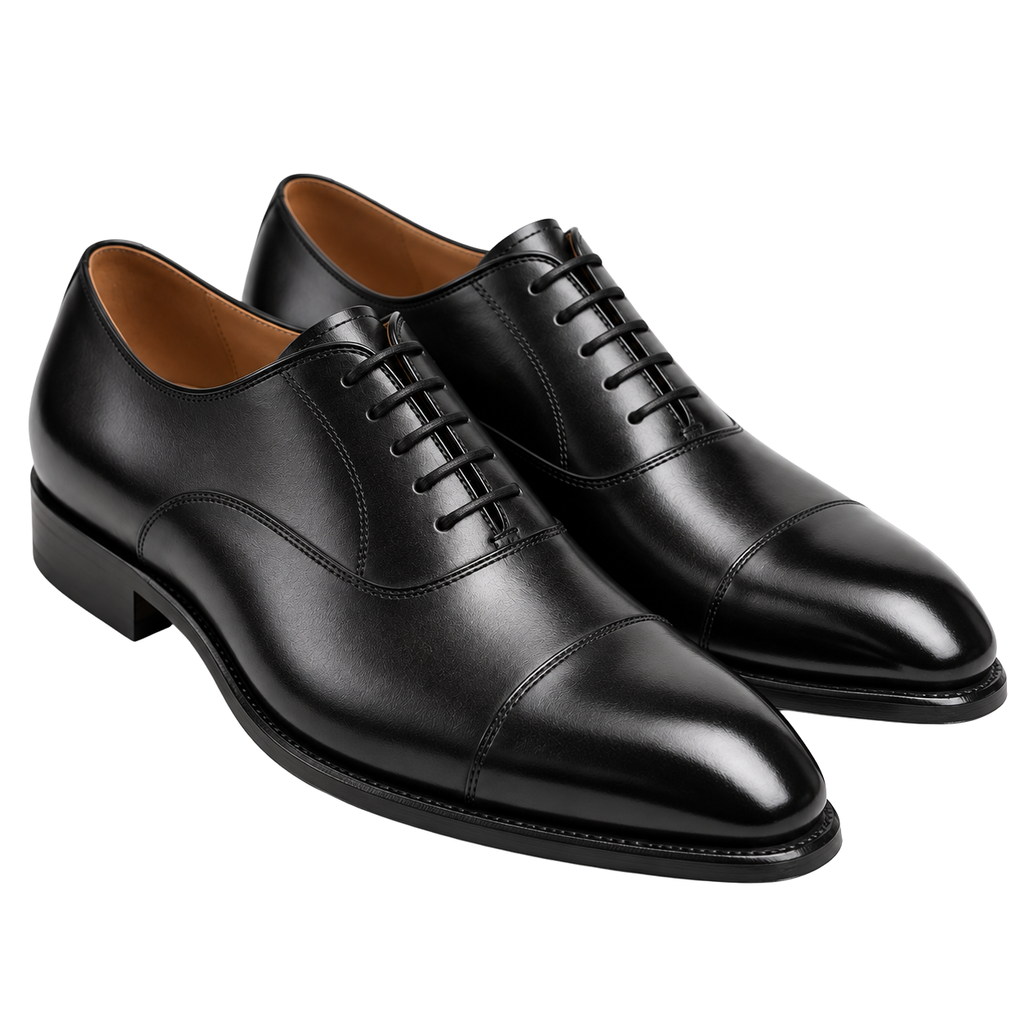 Polished Black Leather Oxford Shoes | VOUNKINS