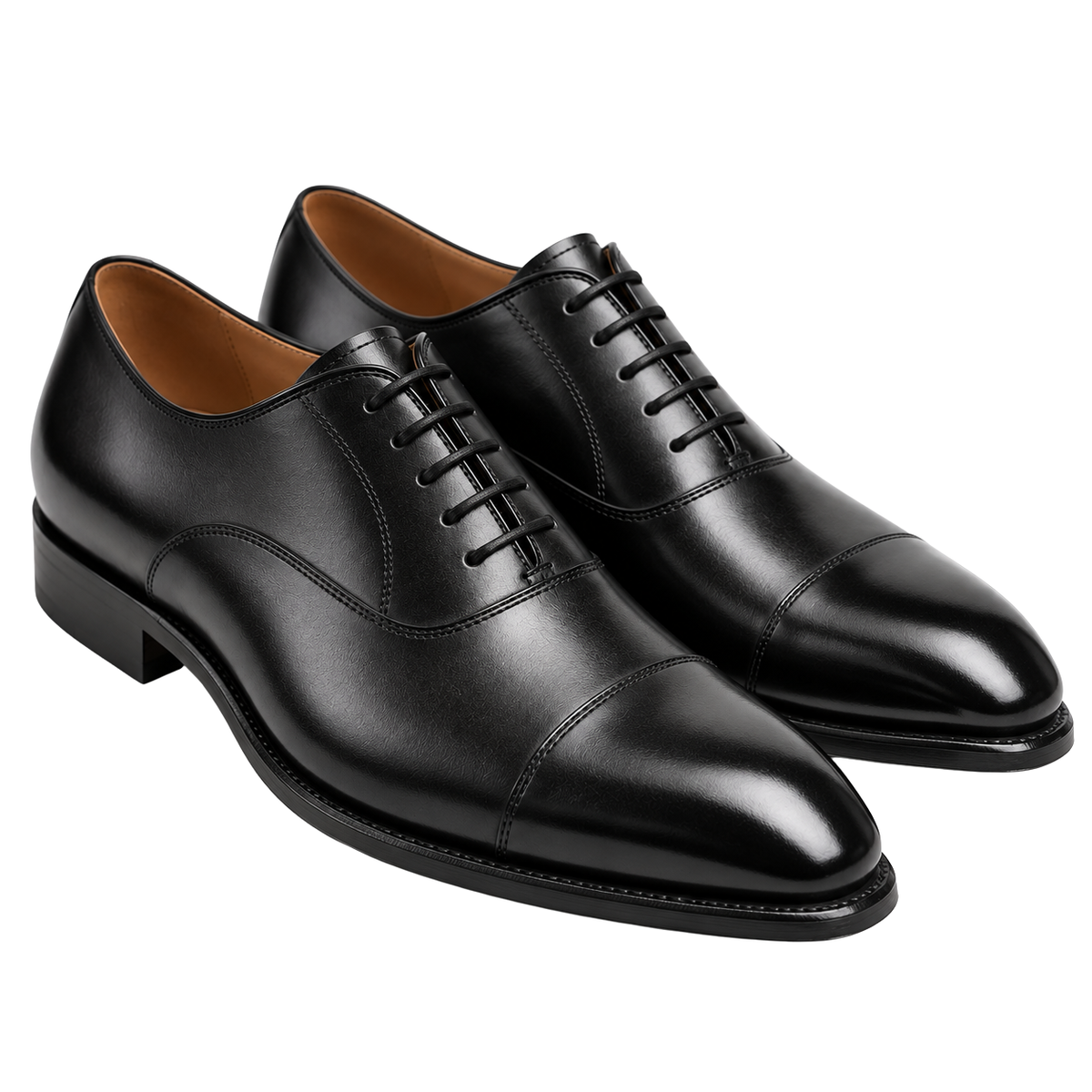Polished Black Leather Oxford Shoes | VOUNKINS
