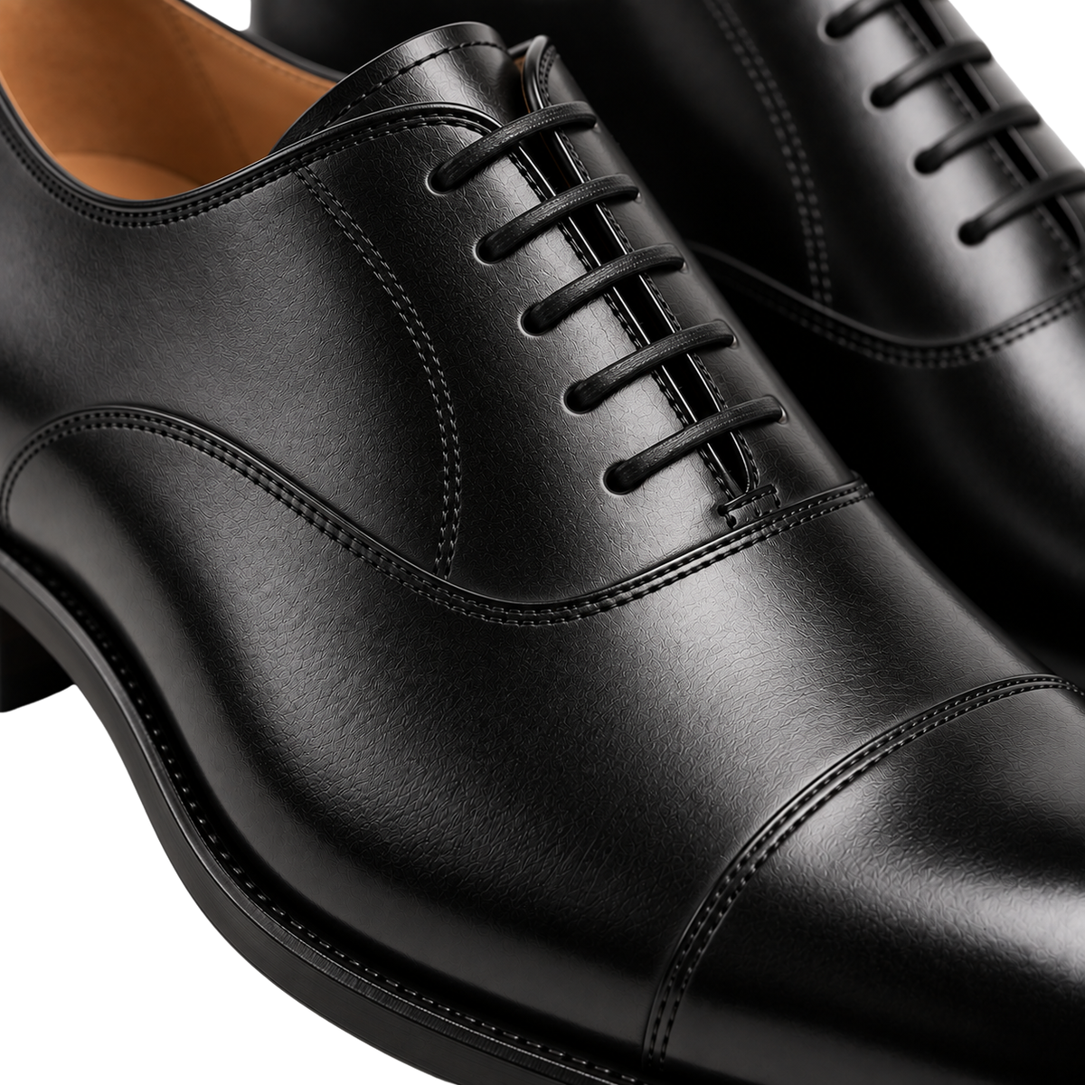 Polished Black Leather Oxford Shoes | VOUNKINS