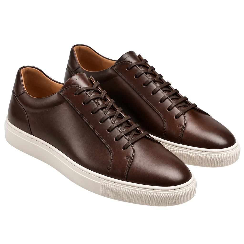 Premium Brown Leather Low-Top Trainers | VOUNKINS