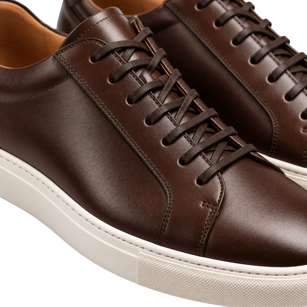 Premium Brown Leather Low-Top Trainers | VOUNKINS