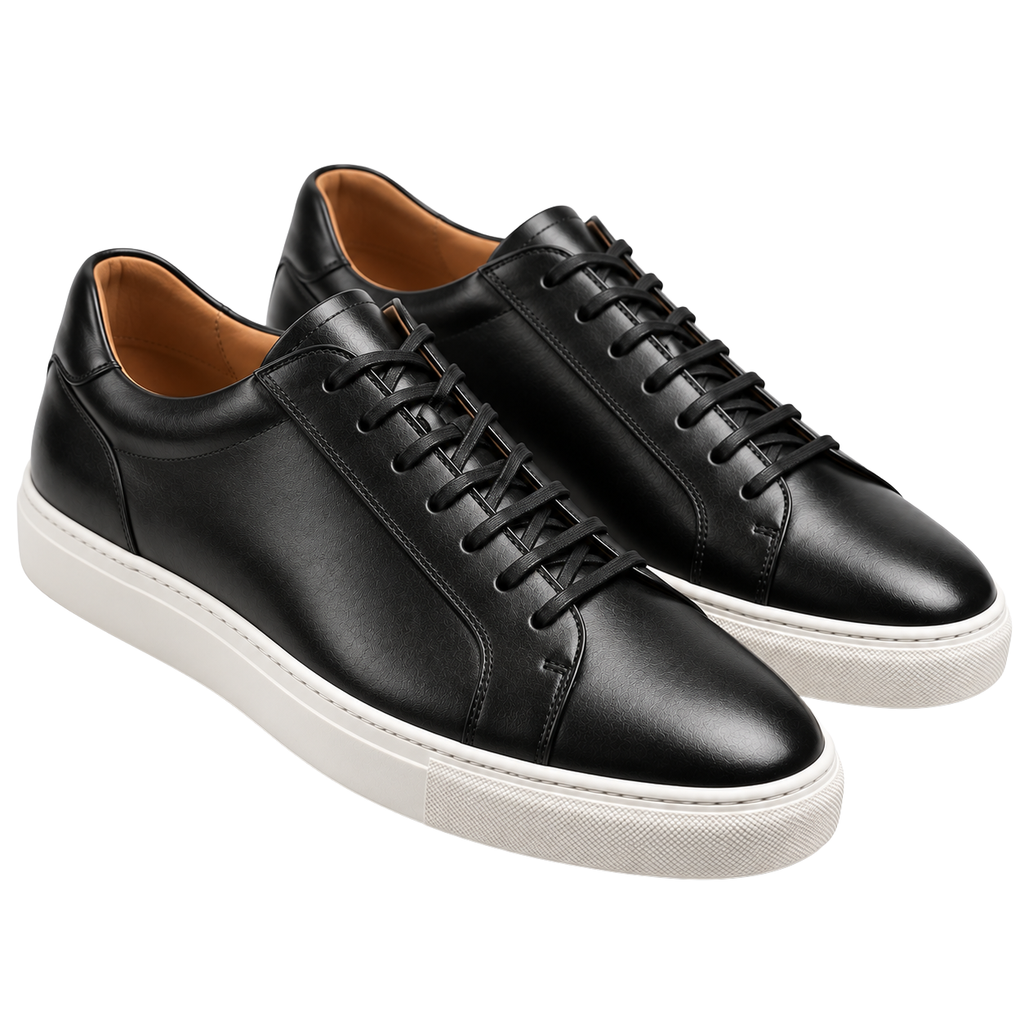 Premium Black Leather Low-Top Trainers | VOUNKINS