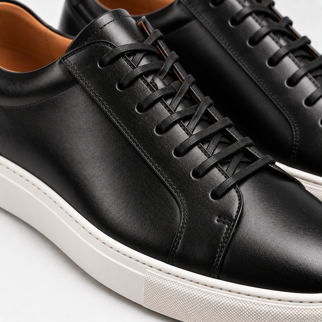 Premium Black Leather Low-Top Trainers | VOUNKINS